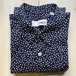 ODIN New York Floral Button Up Shirt Mens Small Short Sleeve Pocket Navy Blue